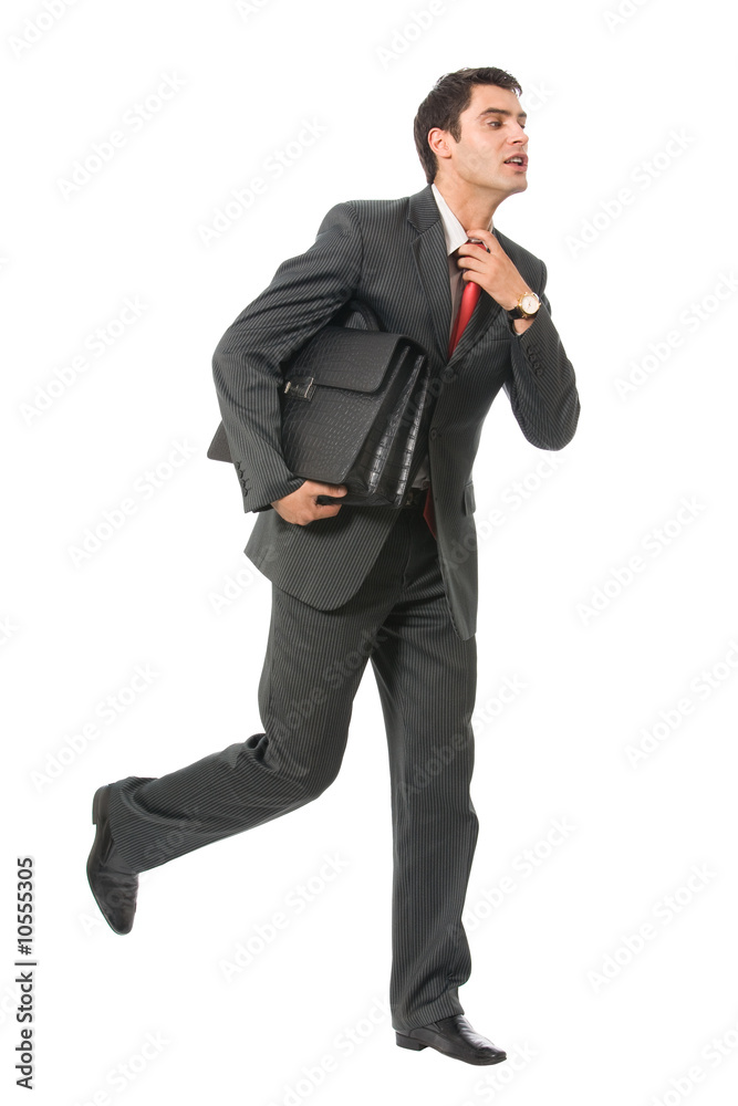 Very busy businessman with briefcase running to meeting Very busy businessman with briefcase running to meeting