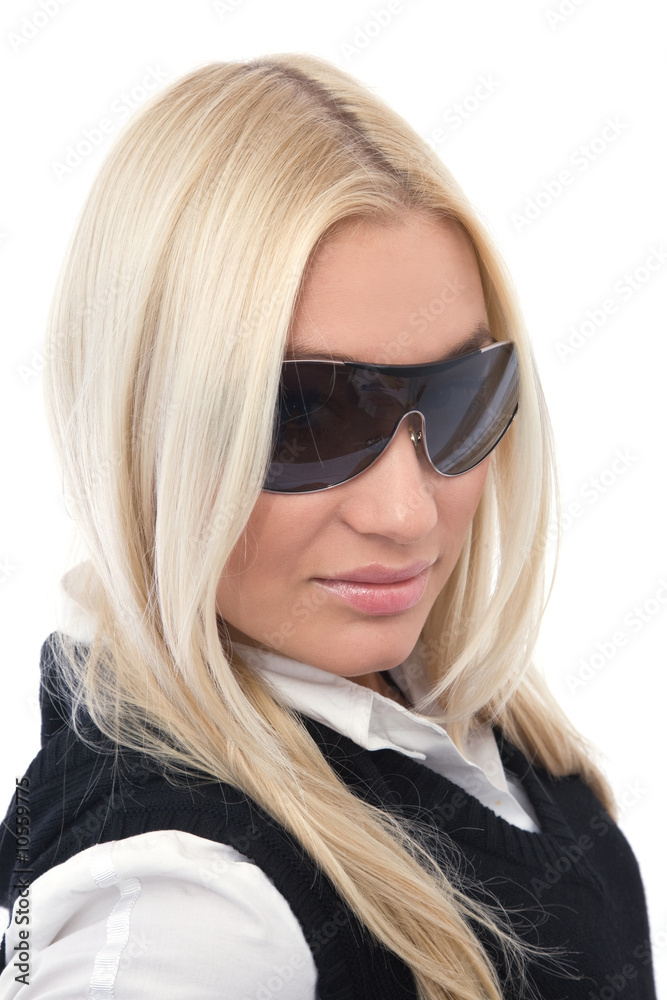 beauty close up portrait with black sunglass on white beauty close up portrait with black sunglass on white
