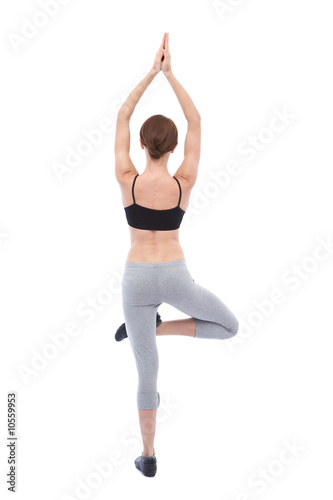 beautiful woman doing fitness and exercise on white