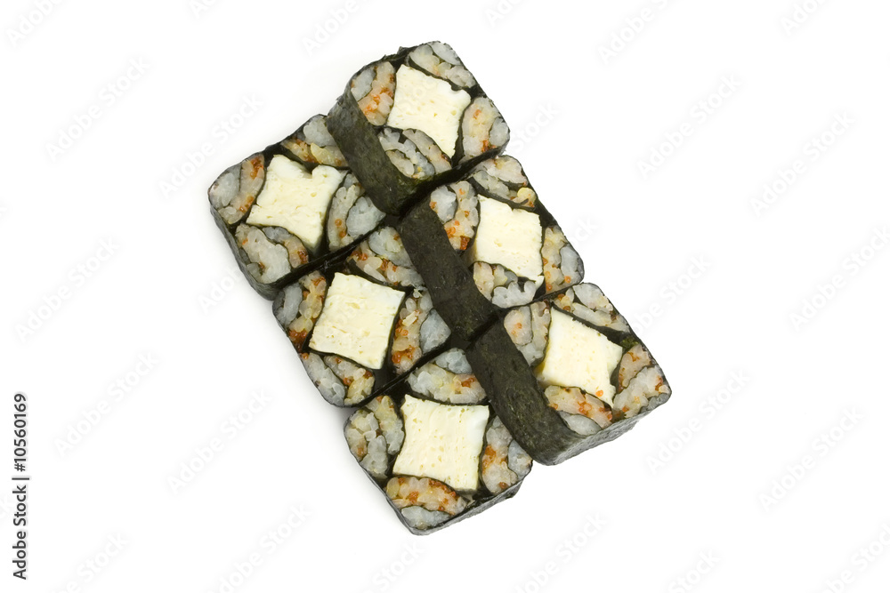 sushi rolls with omelette and caviar sushi rolls with omelette and caviar