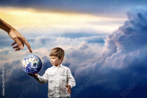 child with a globe