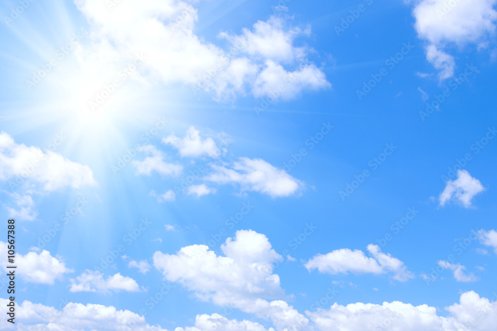 Blue sky and sun, may be used as background
