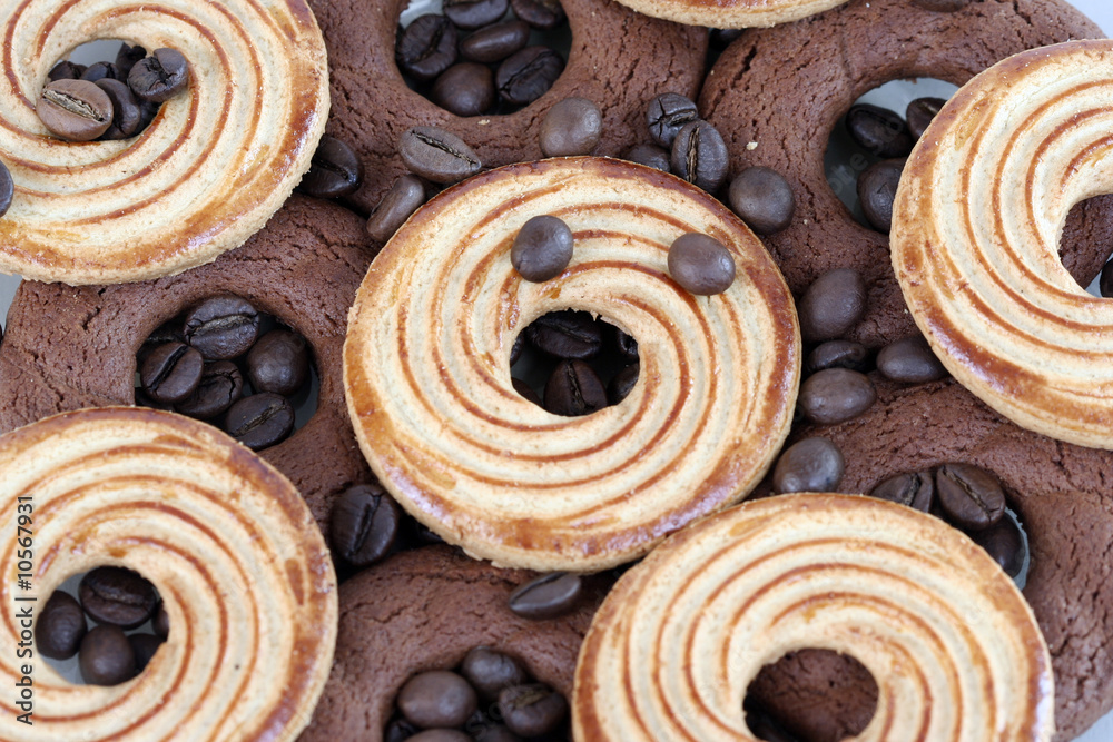 Fototapeta premium Sweet cookies with coffee grains.