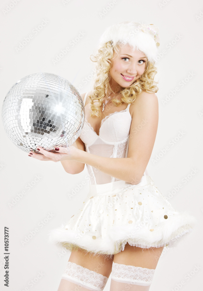 sexy santa helper with disco ball sexy santa helper with disco ball