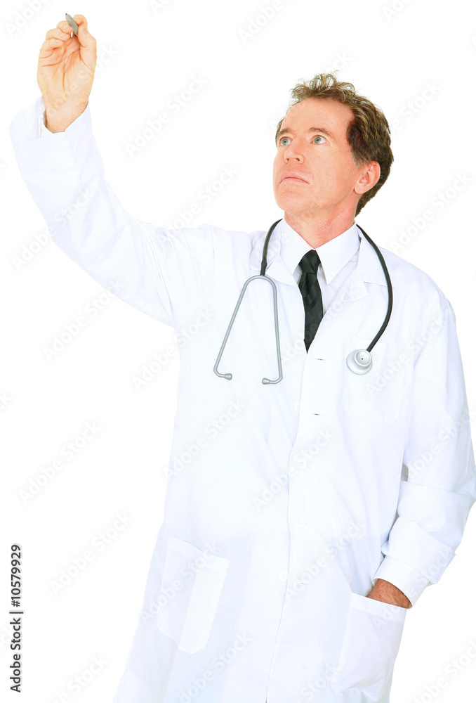 Fototapeta premium Senior Doctor Writing On Air Isolated