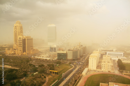 Photography dust storm in dubai, united arab emirates