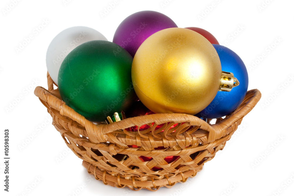 christmas balls in basket