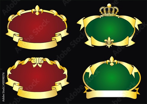 red and gold vector logo with crown and banner