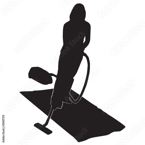 Housewife - cleaning with a vacuum vector silhouettes