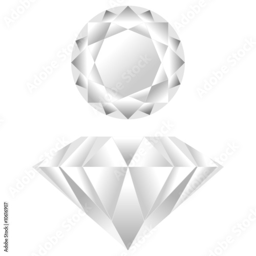 Diamond seen from different perspectives over white background