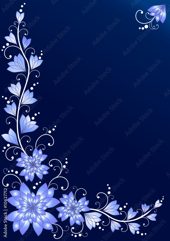 Vertical floral background. Blue