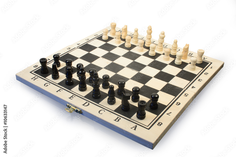Isolated wooden chessboard with chessmen Isolated wooden chessboard with chessmen