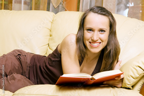 smiley woman with book