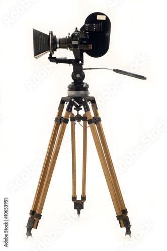 The movie camera and tripod.