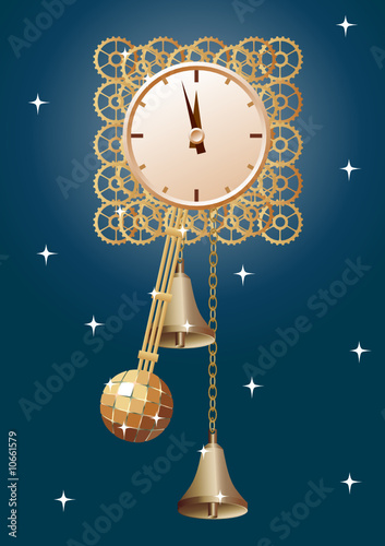 Clock and Christmas. Vector.