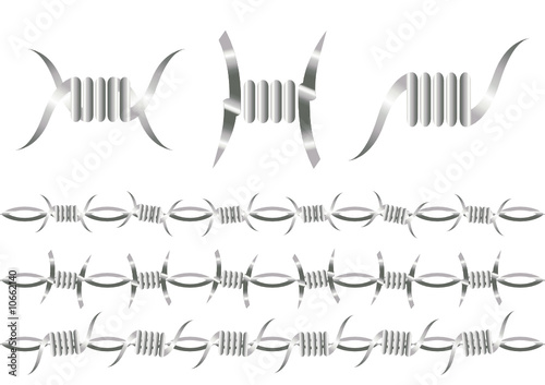 Three different kinds of barbed wire over white background