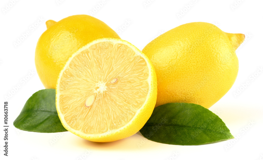 Composition of a few lemons with leaves
