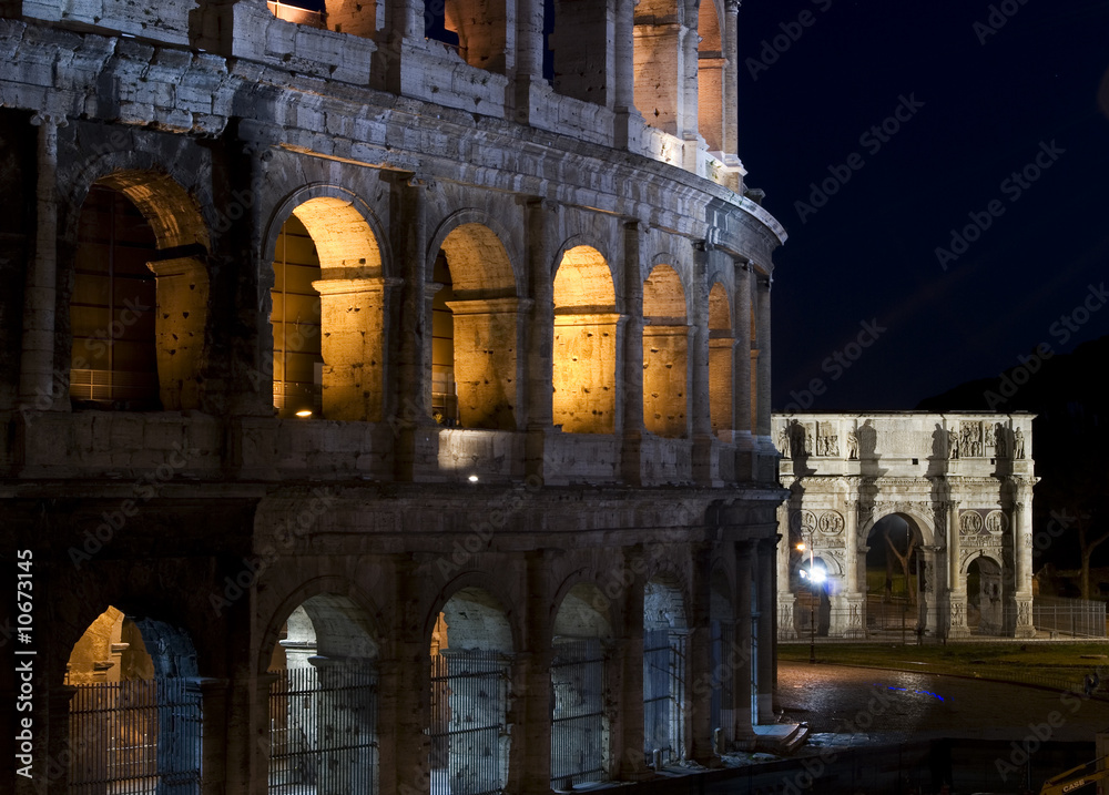 The Coliseum and The Arch of Constantine in the evening