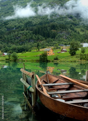Wooden boat on fjord