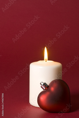 Christmas Candle and Red Heart Ornament