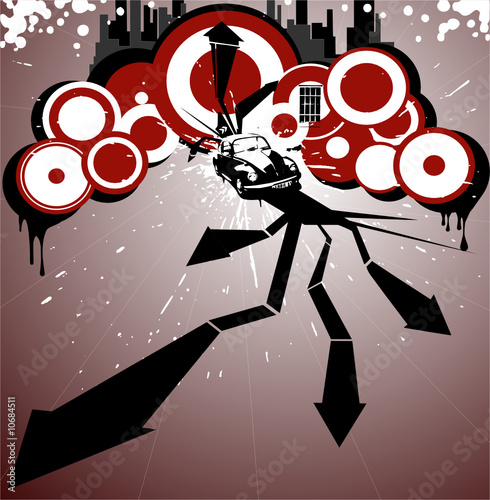 vintage car motion on grunge urban background