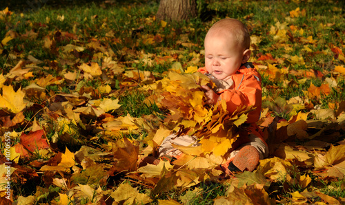Cute Baby with maple leafs