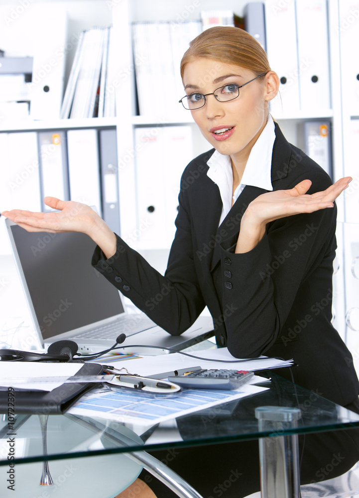 Beautiful business woman showing hands gesture Beautiful business woman showing hands gesture