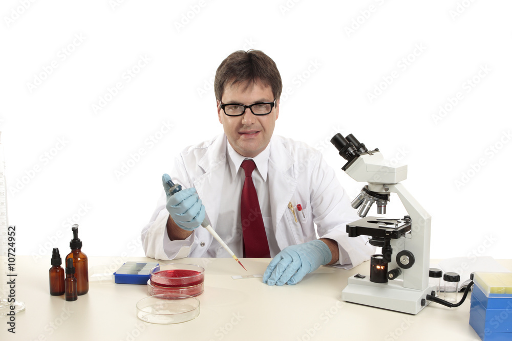 Scientist, biologist at work preparing slides Scientist, biologist at work preparing slides