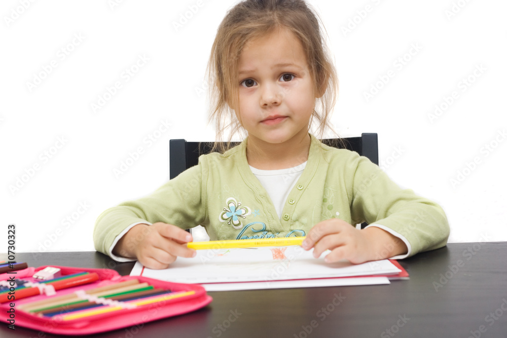 cute little girl drawing a picture on white cute little girl drawing a picture on white