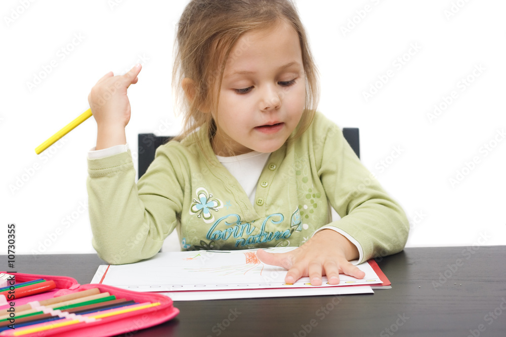 cute little girl drawing a picture on white cute little girl drawing a picture on white