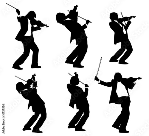 A man playing music on a violin. Set