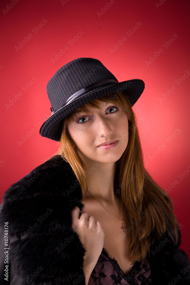 Romantic girl in stylish hat Romantic girl in stylish hat