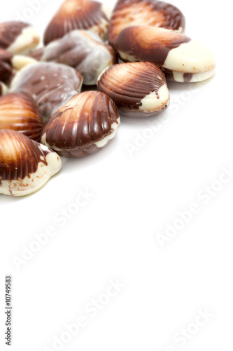 Chocolate pralines against white