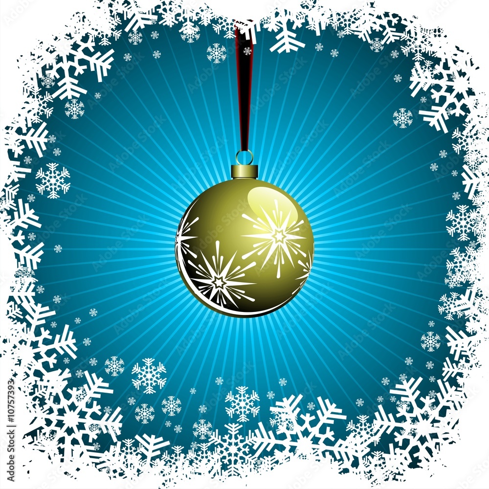 Christmas illustration with gold ball on blue background