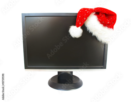 Monitor and Santa Claus hat