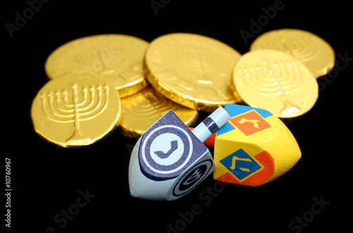 Принти на полотні Chanukah Dreidels and Gelt on Black