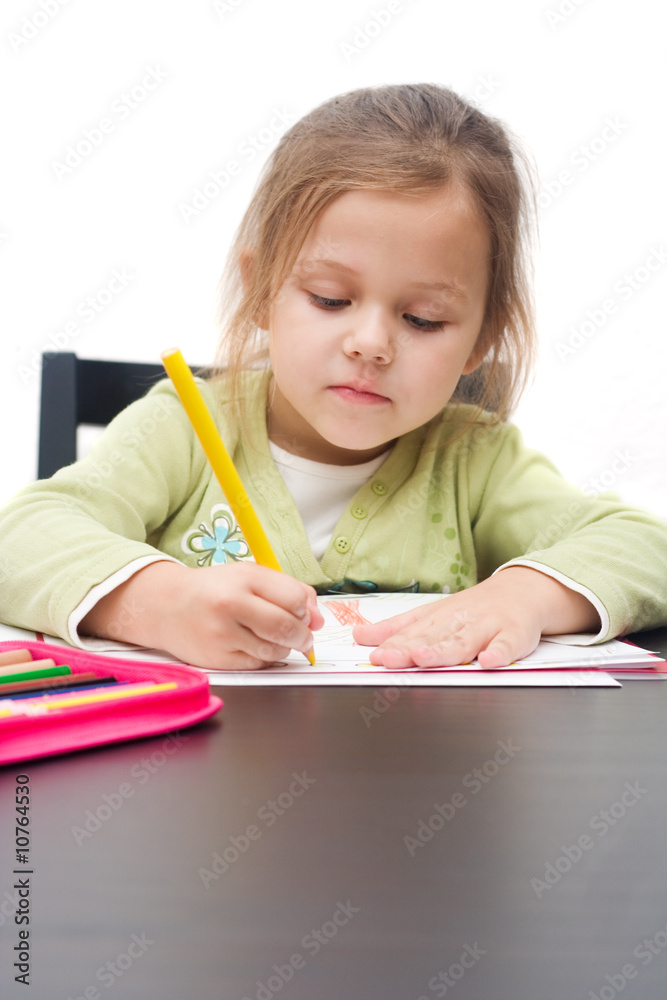 cute little girl drawing a picture on white cute little girl drawing a picture on white