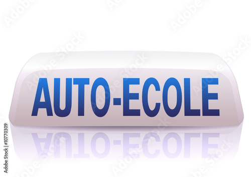 Enseigne d'auto-école bleu et blanc (reflet)