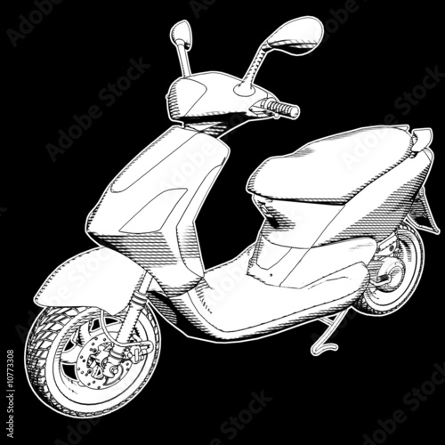 Stylised schematic illustration of a modern scooter.