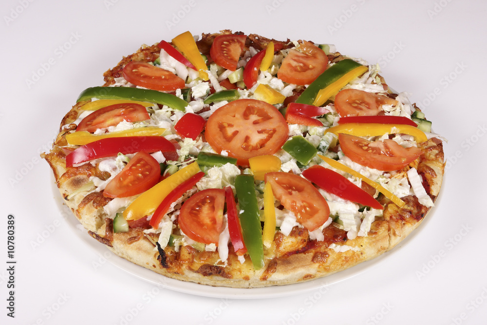 Fresh pizza on the plate on white background Fresh pizza on the plate on white background