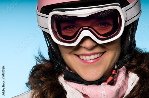 Close-up of fashion model with ski goggles
