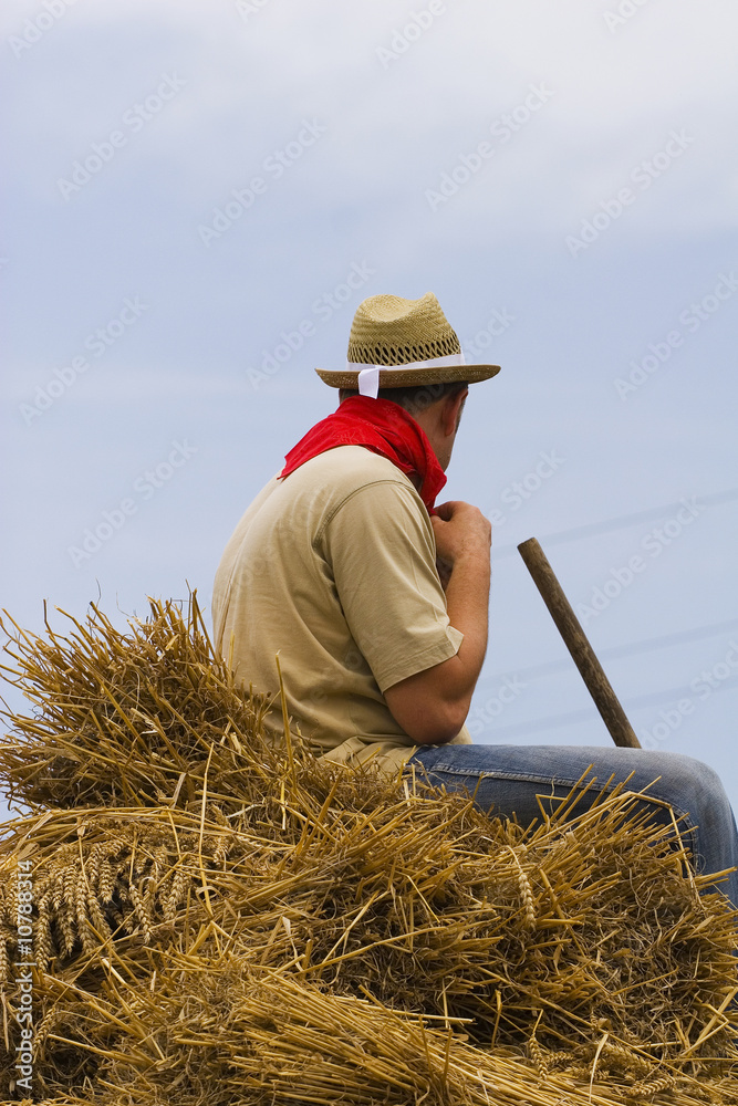agricoltore seduto sul grano agricoltore seduto sul grano