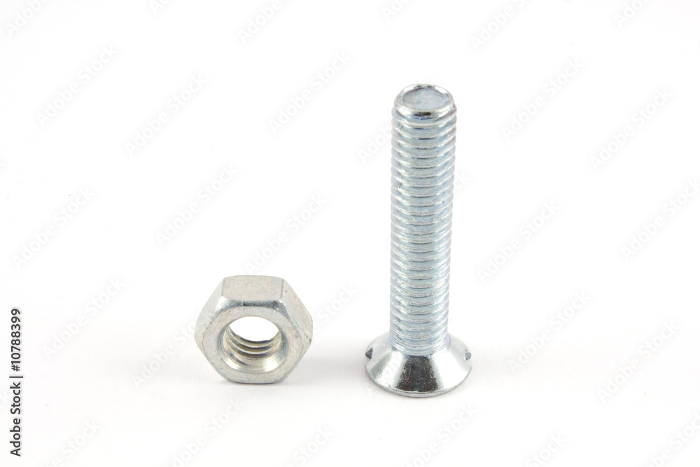 Set of screw, nut, bolt isolated on white background Set of screw, nut, bolt isolated on white background