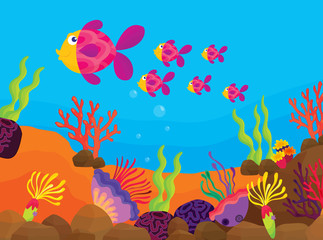 Handdoek met foto Onderwaterwereld Tropische vissen boven wit zand  © GraphicsRF
