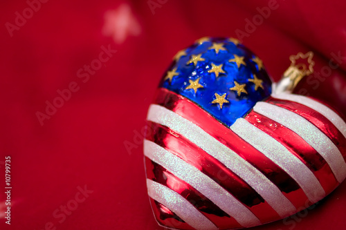 American flag Christmas ornament with red background