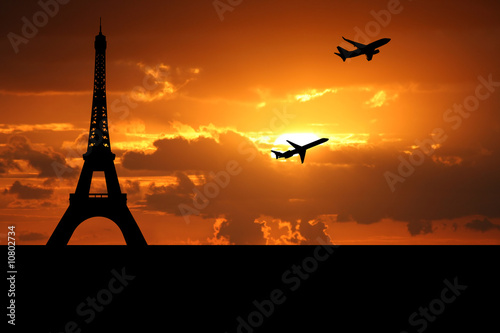 planes departing Paris with eiffel tower illustration