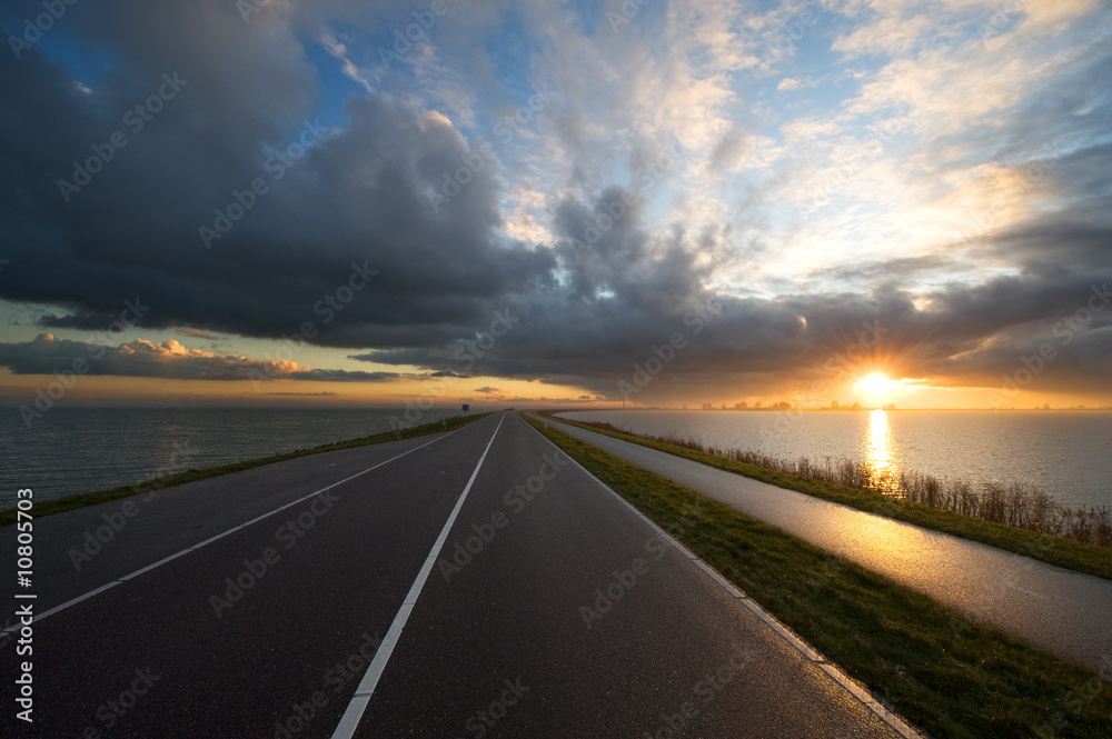 road towards the sunset