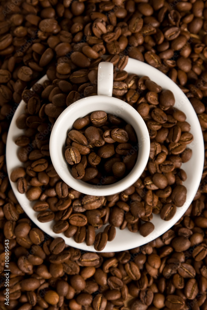 Coffee cup and beans