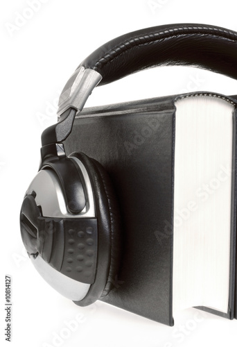headphones and books (audio book concept)