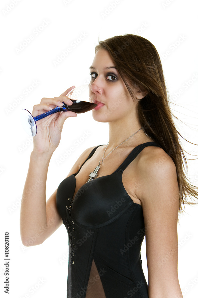 Naklejka premium Woman drinking red wine